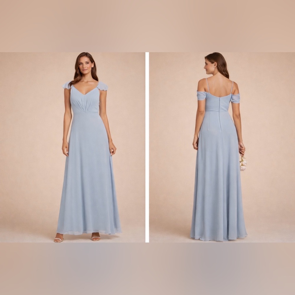 Birdy Grey Formal Dress Large Blue MIST Chiffon V Neck Sleeveless Party Wedding